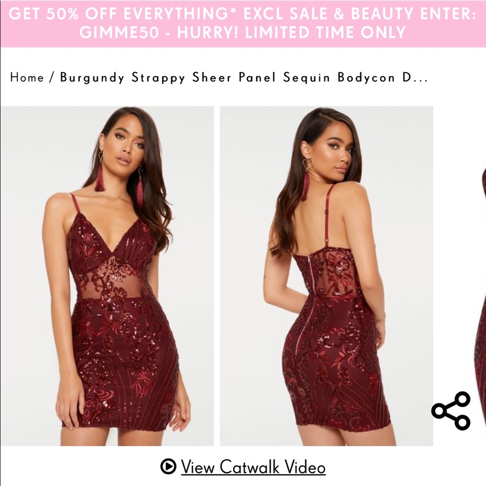 Gorgeous sequin burgundy sheer panel dress